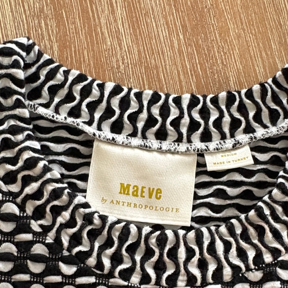 Preowned Maeve By Anthropologie Black & White Geometric Crewneck Tank Top Size M - Picture 4 of 4